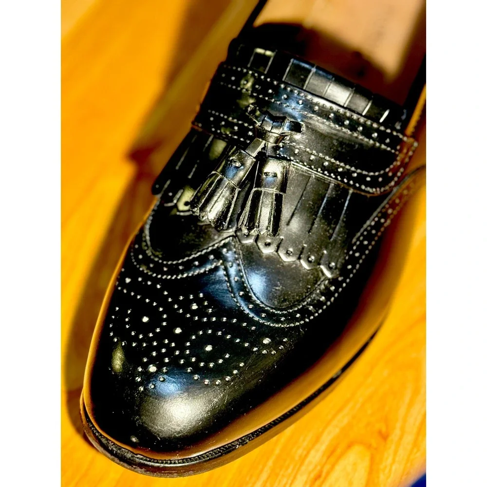 Florsheim Mens‎ 9D Black Leather Wingtip Kiltie Tassel Loafers  ~ Sanitized